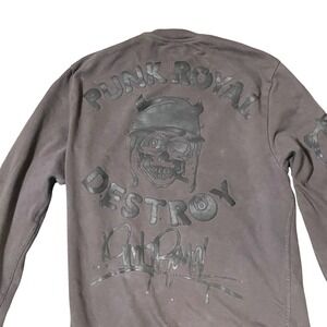 Punk Royal  Destroy Sweatshirt Men Small Brown Skull Helmet Puff Print Logo Goth
